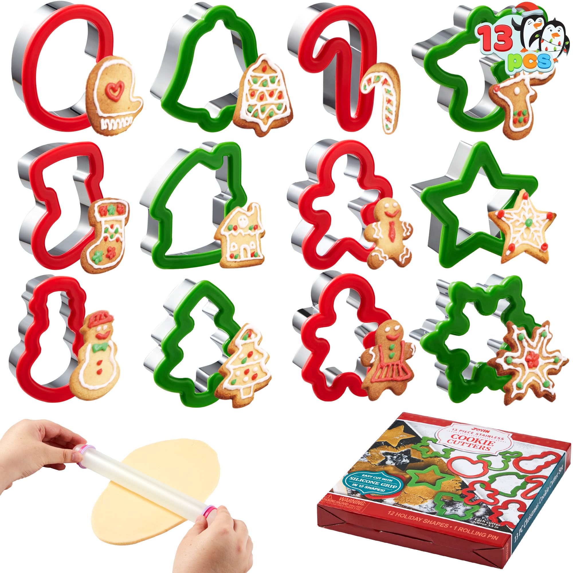 JOYIN conjunto de cortadores navideños con doce formas para galletas festivas.