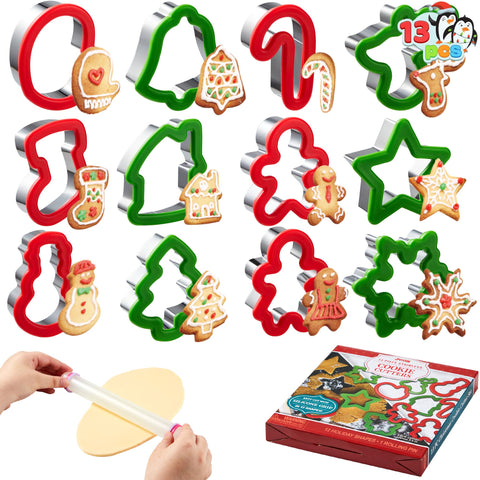 JOYIN conjunto de cortadores navideños con doce formas para galletas festivas.