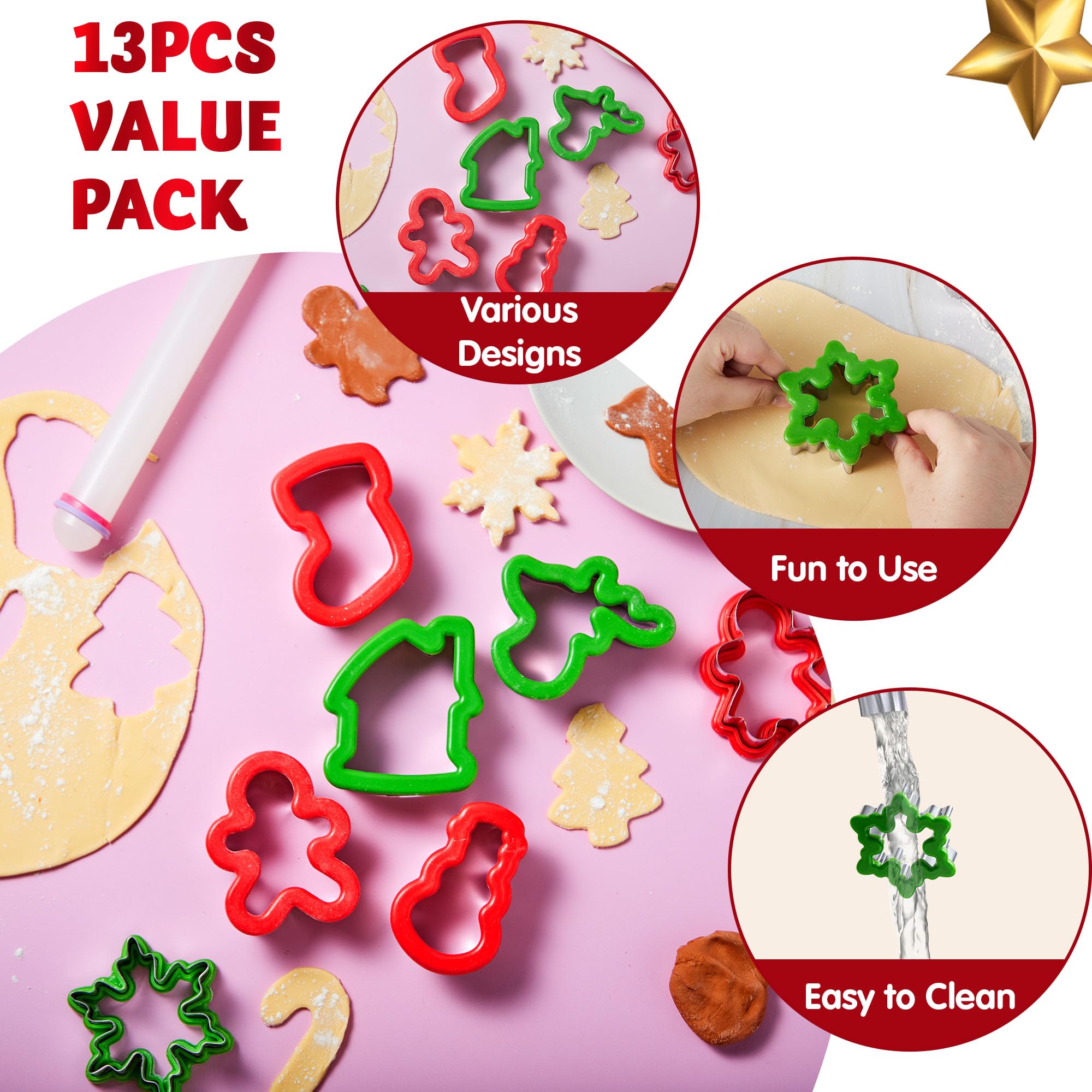 JOYIN cortador galletas forma copo de nieve para decoraciones navideñas.