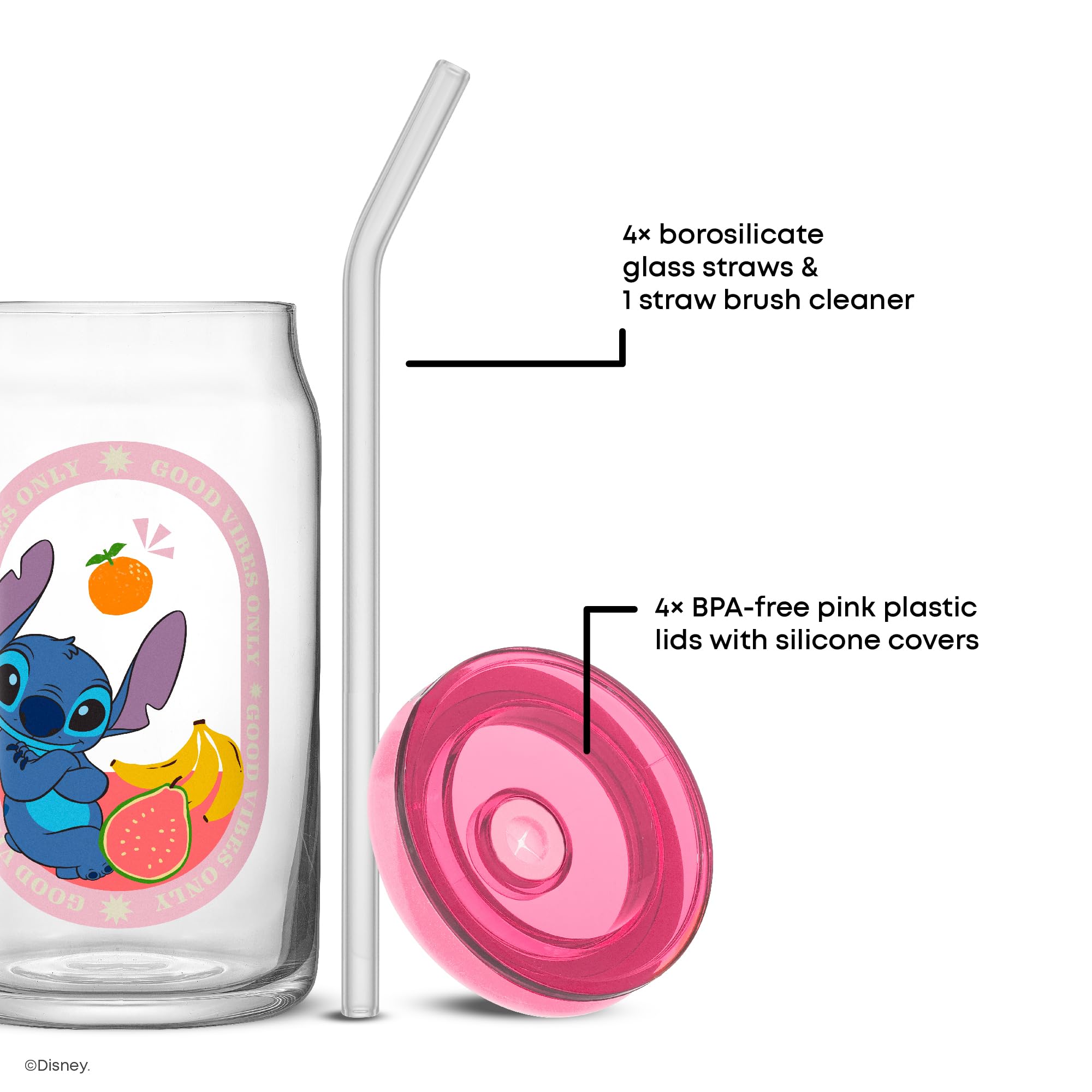 Pajilla reutilizable de Stitch con tapa para bebidas seguras.
