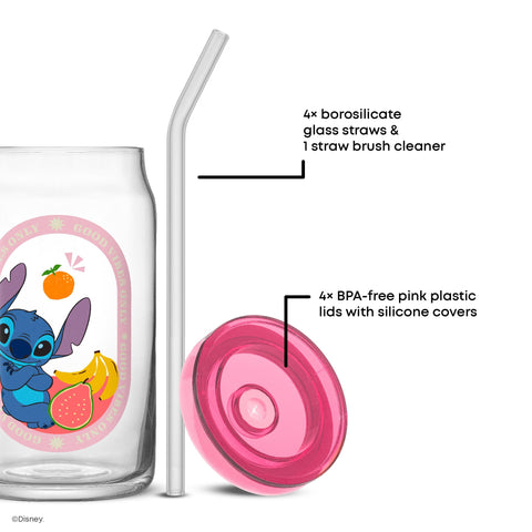 Pajilla reutilizable de Stitch con tapa para bebidas seguras.