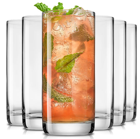 Vaso JoyJolt Faye 13oz highball en cristal sin plomo, ideal para cócteles.