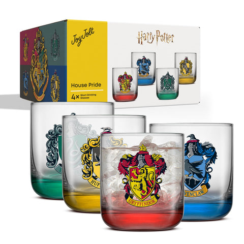 Vaso JoyJolt con base colorida Slytherin, estabilidad al beber y uso diario.