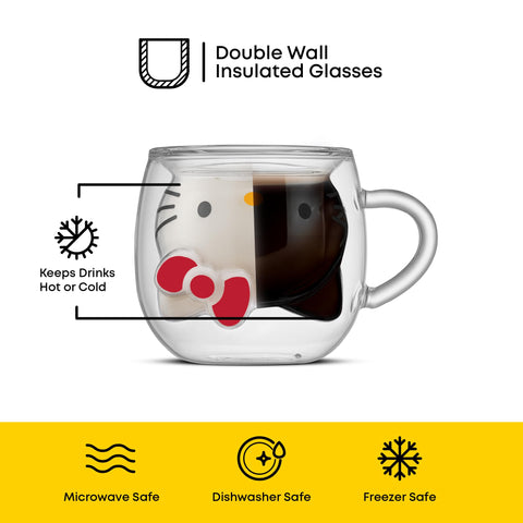 JoyJolt Hello Kitty, vaso de cristal aislado para espresso, sin condensación.