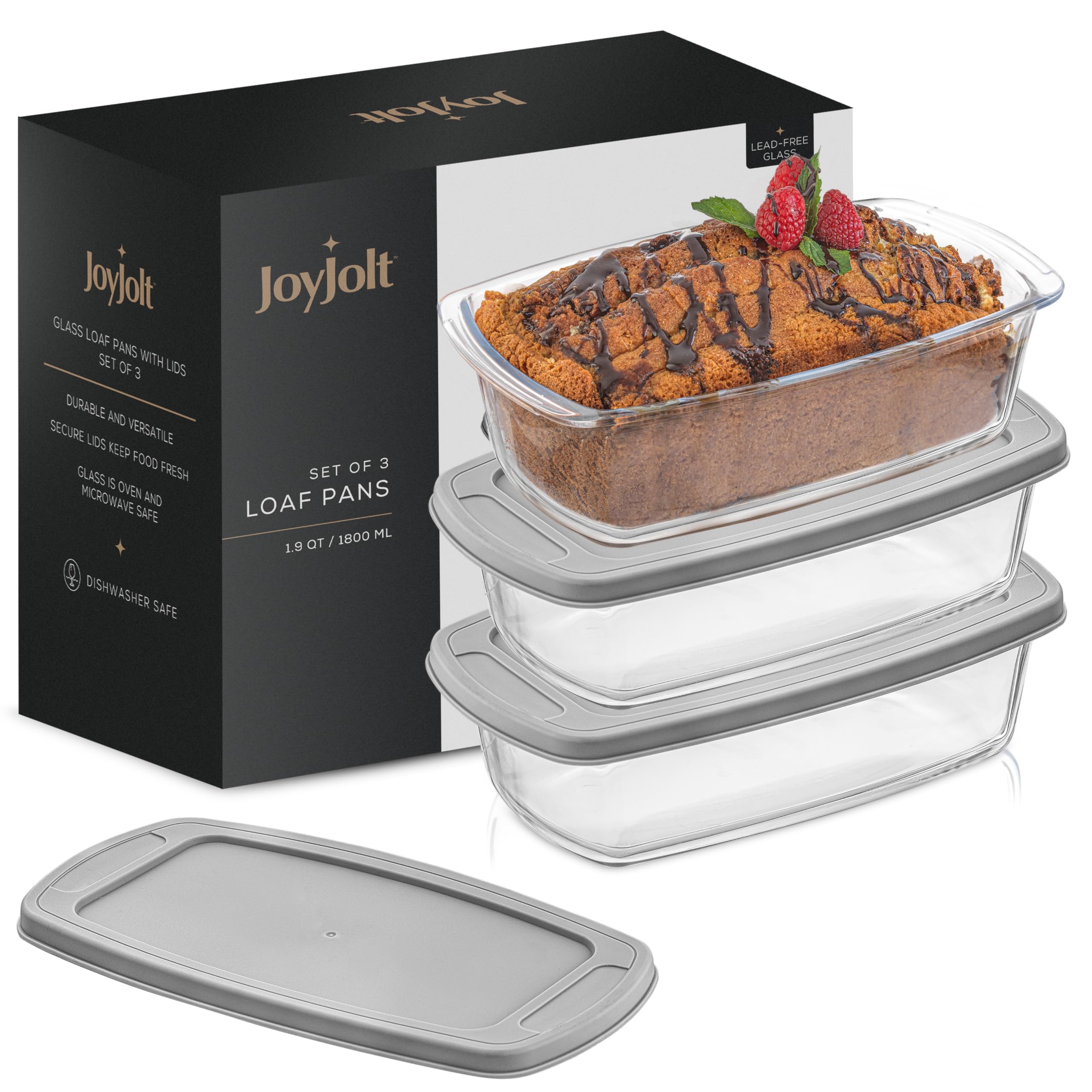 JoyJolt, pan de vidrio rectangular con tapa para hornear y almacenar pan