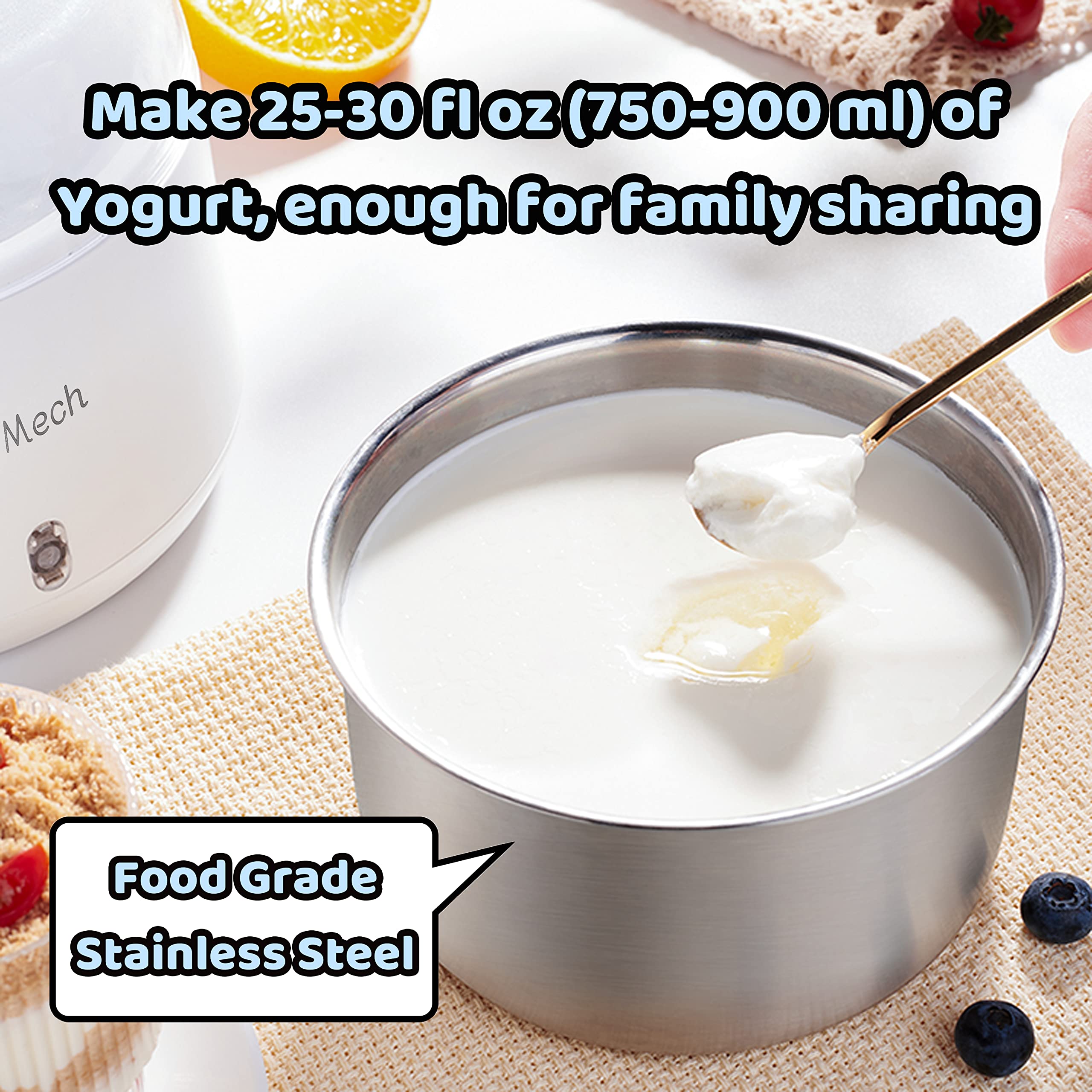 JoyMech Contenedor acero inoxidable 1 L para yogur suave y seguro.