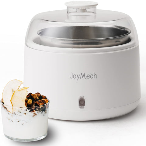 JoyMech Yogurtera compacta en acero inoxidable para uso doméstico cómodo.