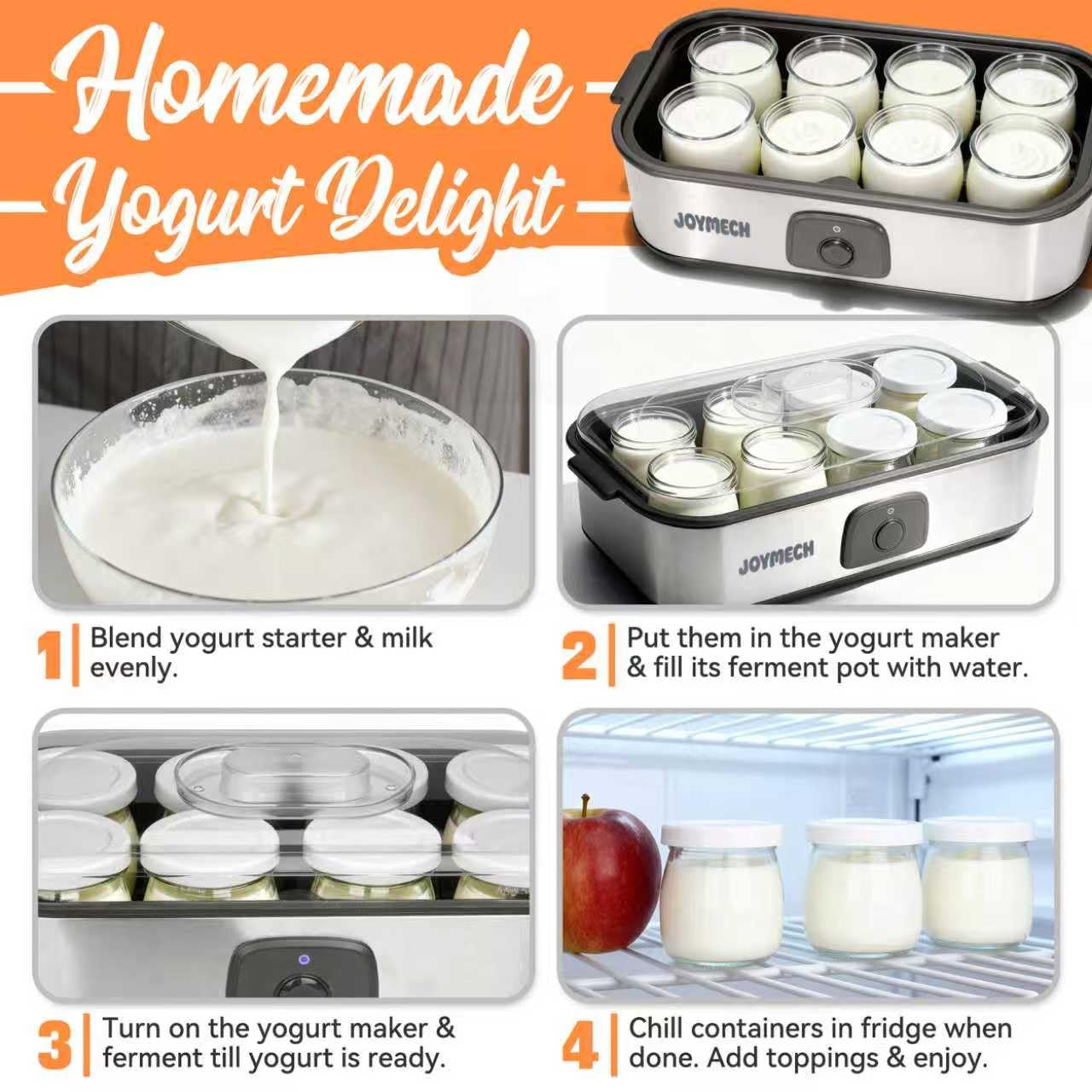 JoyMech Yogurtera control de un toque para yogur espeso o suave