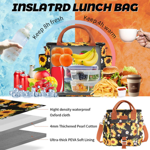 Joymee bolsa de almuerzo de gran capacidad para comidas y bebidas.