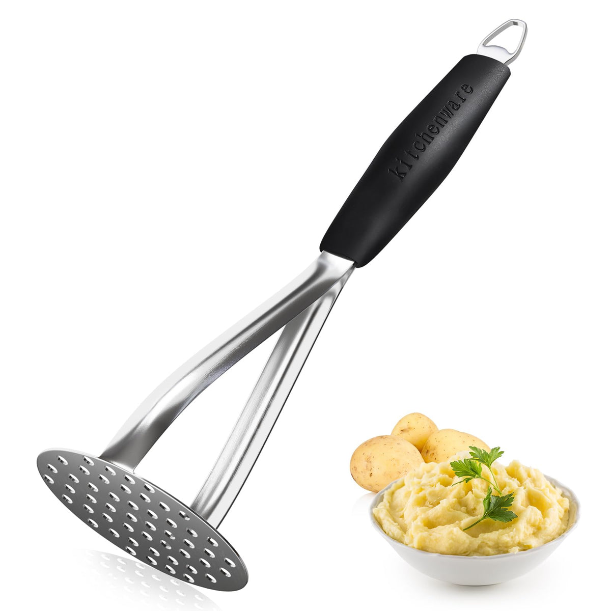 Joyoldelf machacador de patatas de acero inoxidable con mango de silicona para puré suave