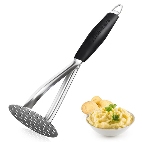 Joyoldelf machacador de patatas de acero inoxidable con mango de silicona para puré suave