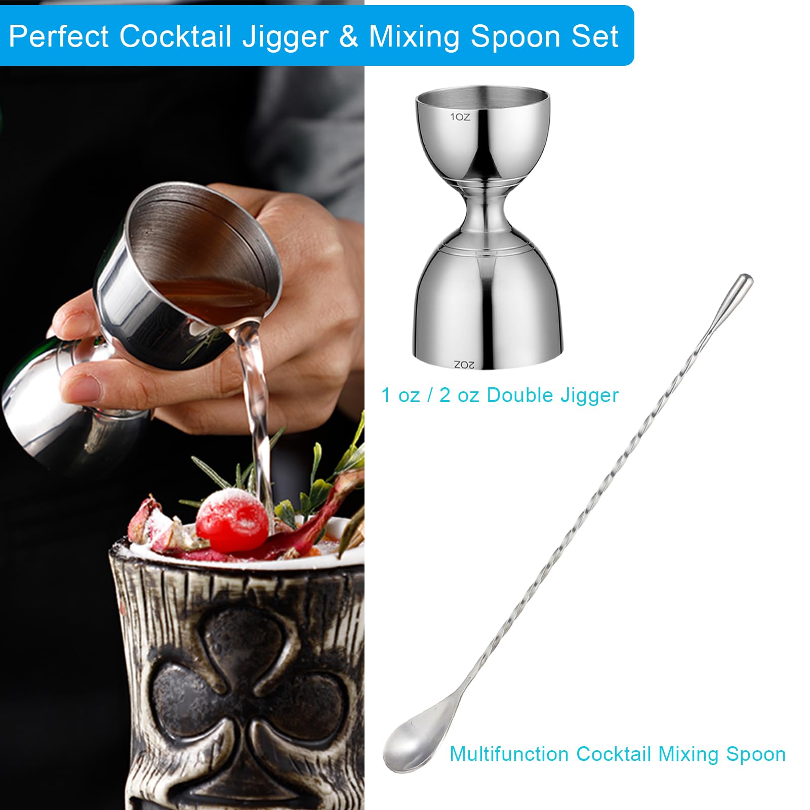 Cucharilla de bar JOYONE con espiral para mezclar con control.