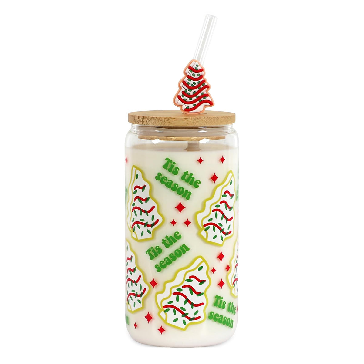 Vaso de cristal Joyseller con diseño navideño, ideal para bebidas frías.