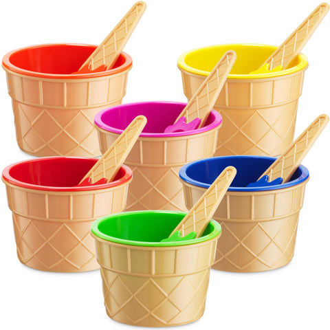 JoyServe vasitos de helado con cono de waffle en amarillo, ideales para fiestas.
