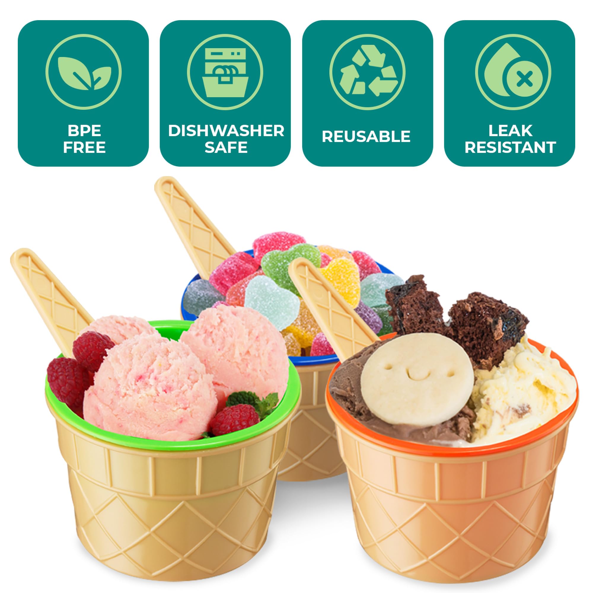 JoyServe vasitos de helado con cono de waffle en verde, perfectos para meriendas coloridas.