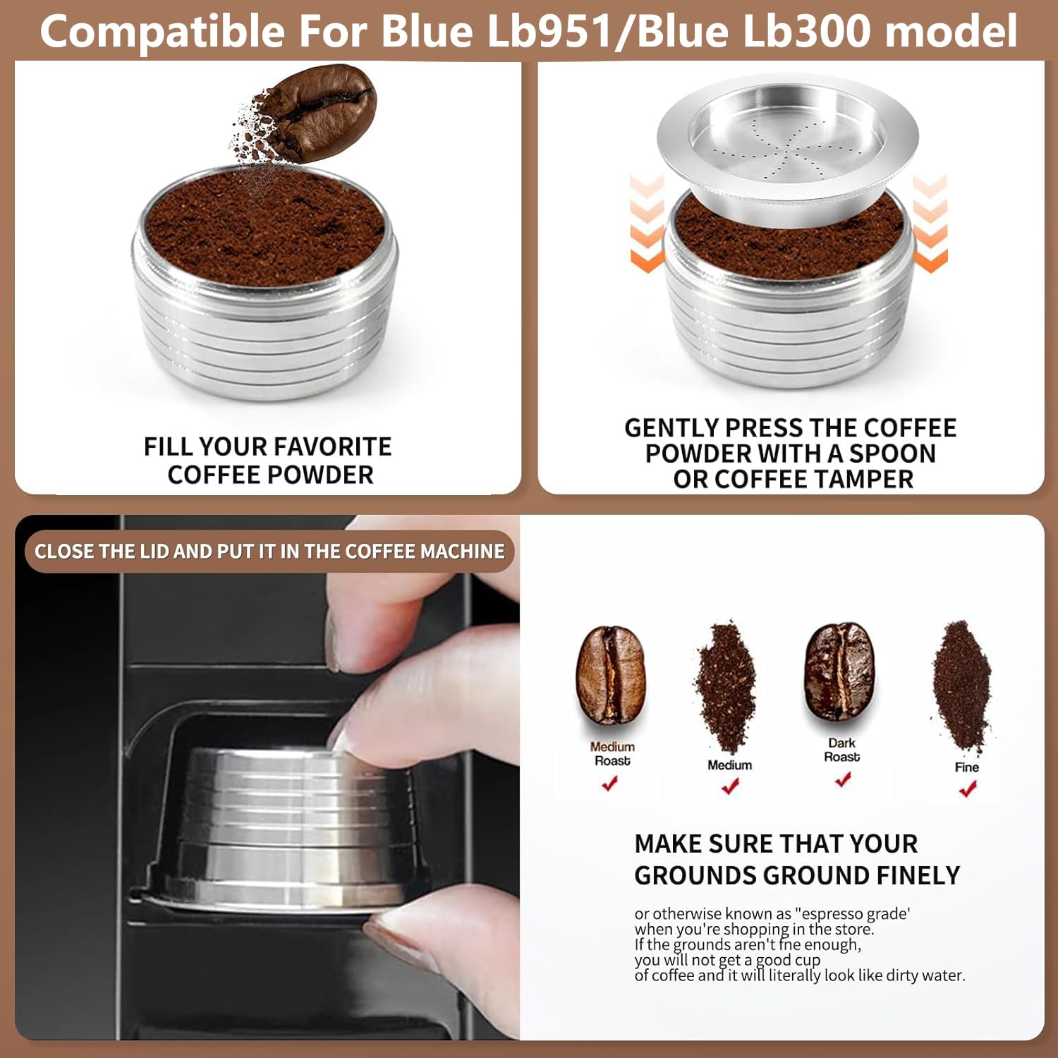 Cápsulas de acero JOYSOG para Lavazza Blue, aptas para rellenar con granos frescos y especias.