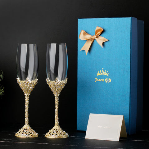 Jozen copa champán oro con base cristal resalta celebraciones