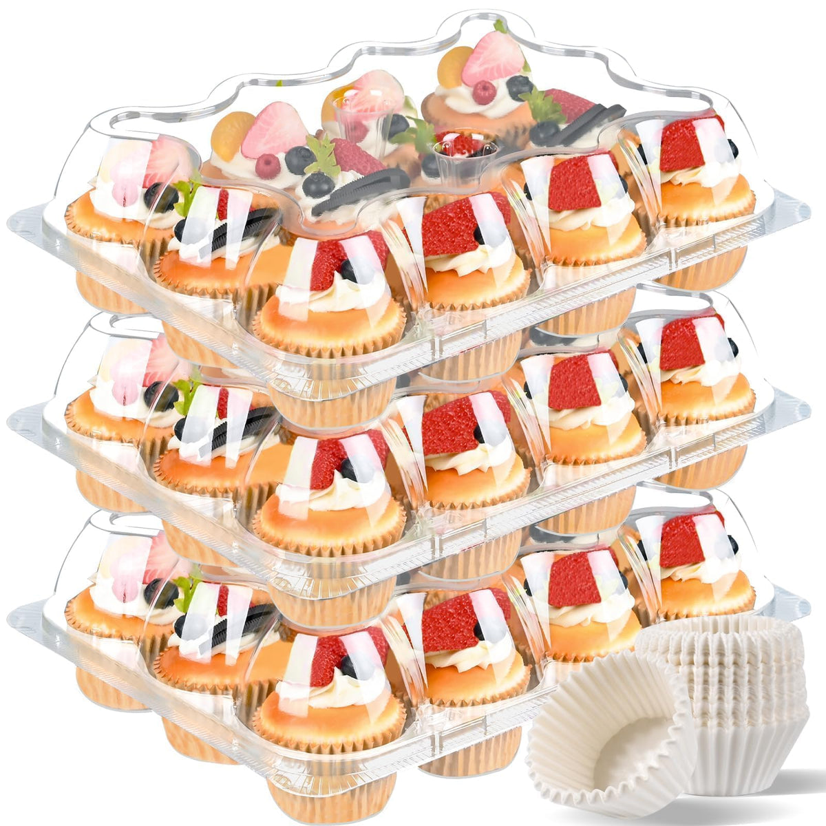 JPPSUJJ Contenedor cupcakes plástico transparente con tapa alta para exhibir y transportar