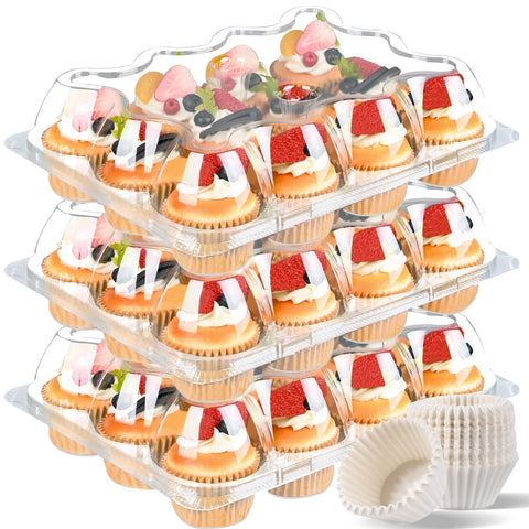 JPPSUJJ Contenedor cupcakes plástico transparente con tapa alta para exhibir y transportar