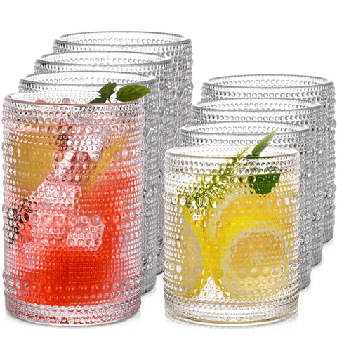 Vaso JPPSUJJ Hobnail Vintage de 15 onzas, ideal para bebidas refrescantes.