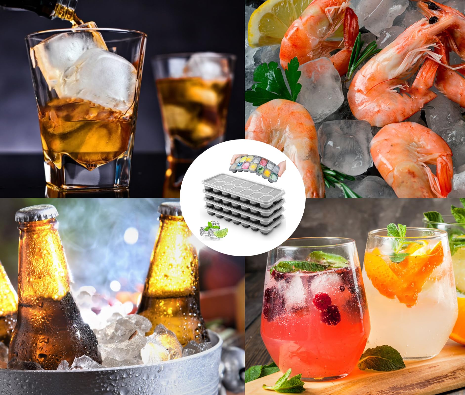 Cubos Jrisbo 14 por bandeja, ideal para bebidas frías y cócteles.