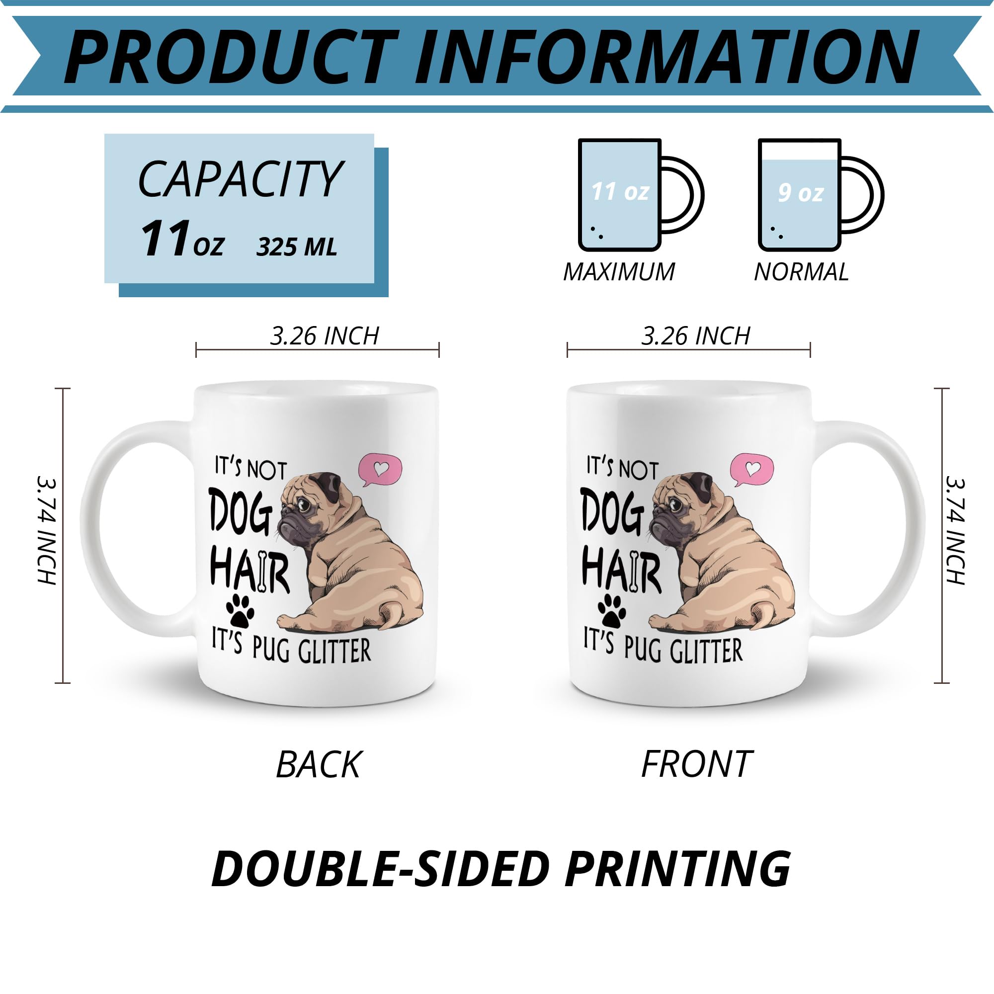 Regalo perfecto para amantes de perros con taza JRTW pug.