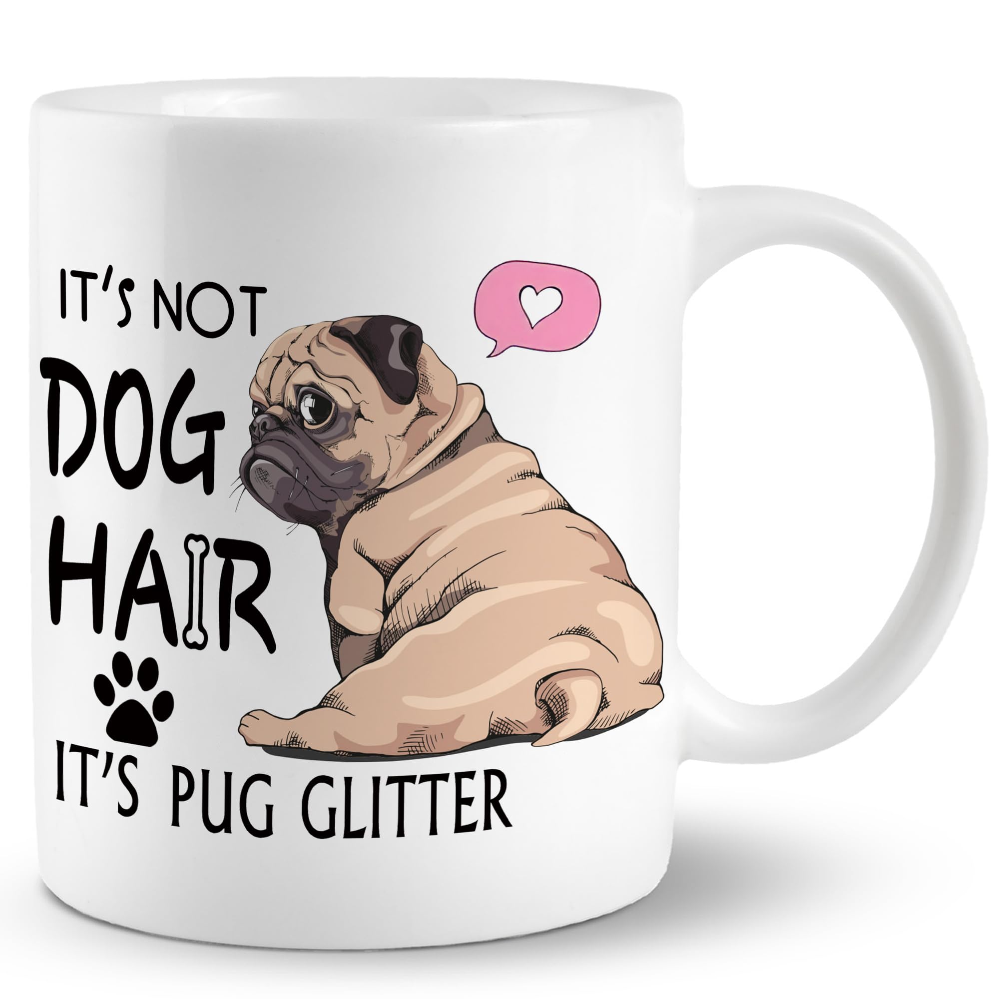 Taza JRTW pug vista general con esmaltado brillante, ideal para café diario.