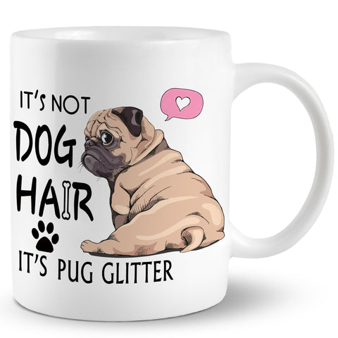 Taza JRTW pug vista general con esmaltado brillante, ideal para café diario.