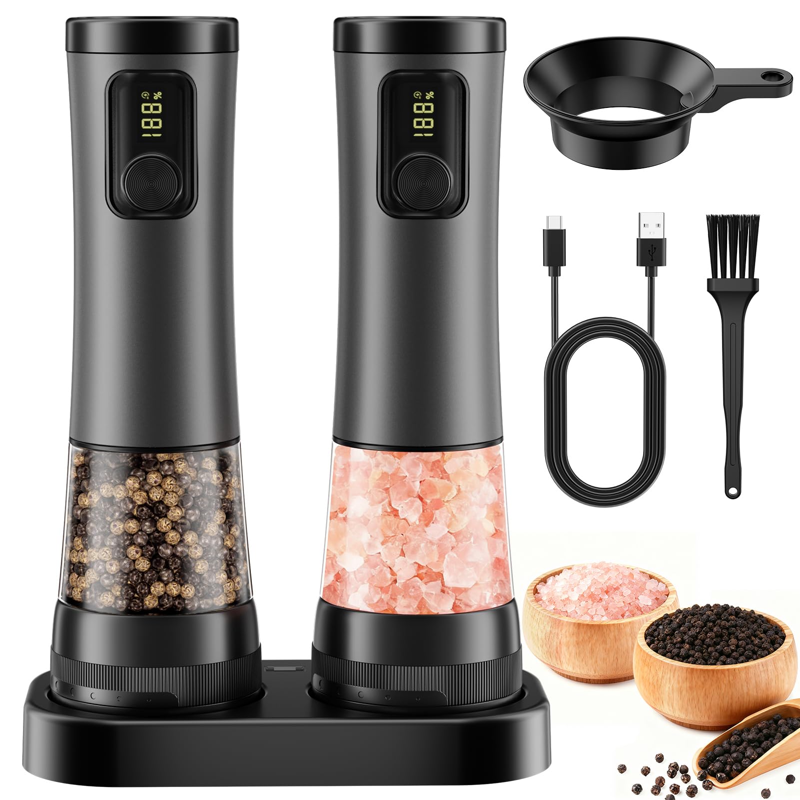 JSCARES molinillo sal y pimienta con luz LED para cocina y uso nocturno.