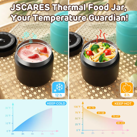 JSCARES termo para sopas cálidas, perfecto para almuerzos escolares.