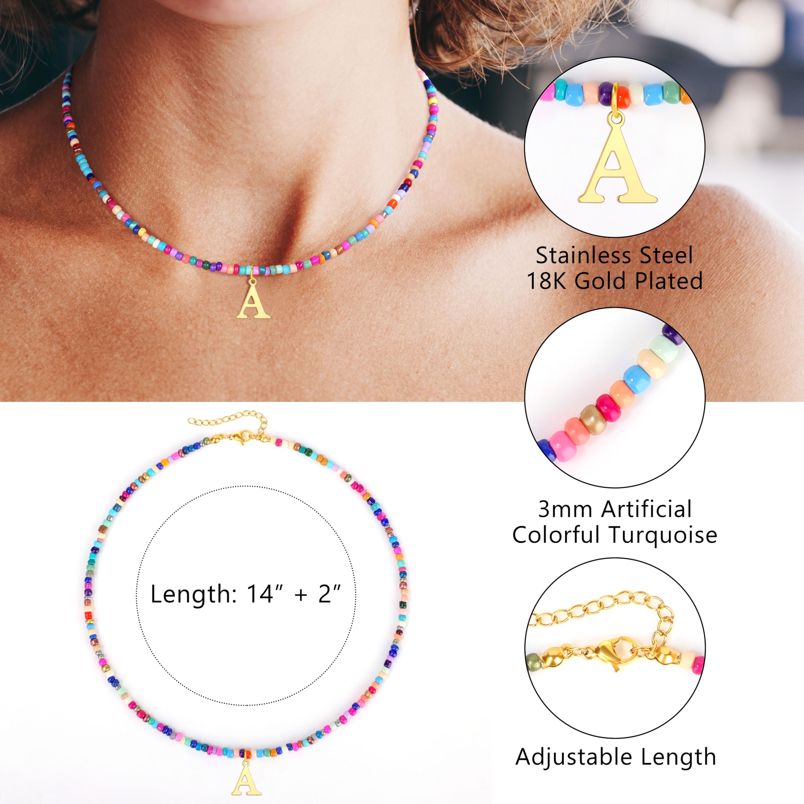 Collar inicial multicolor de JSENGIFT para personalizar el estilo
