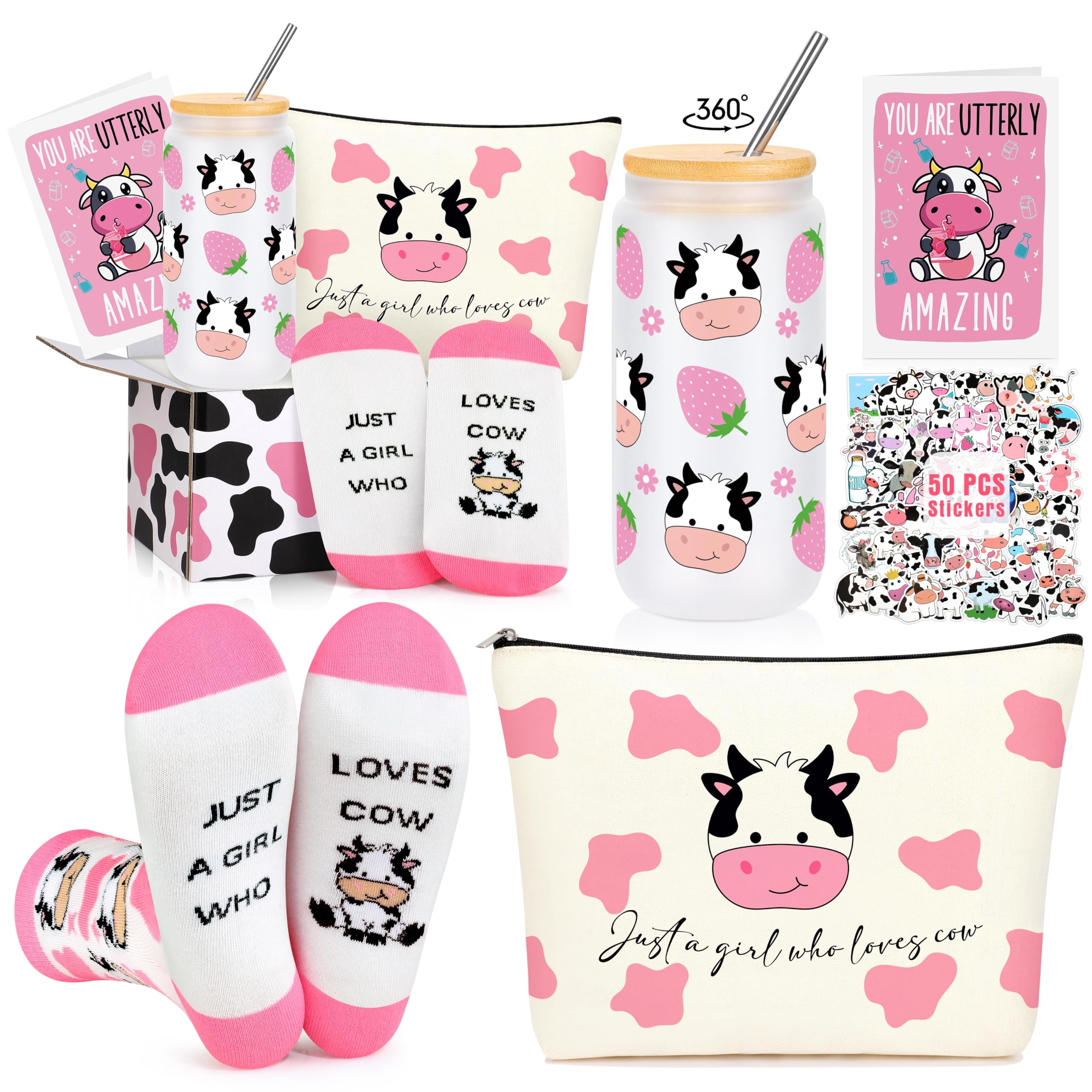 JSENGIFT Taza 16 oz con pajilla, ideal para llevar bebidas con estilo vaca