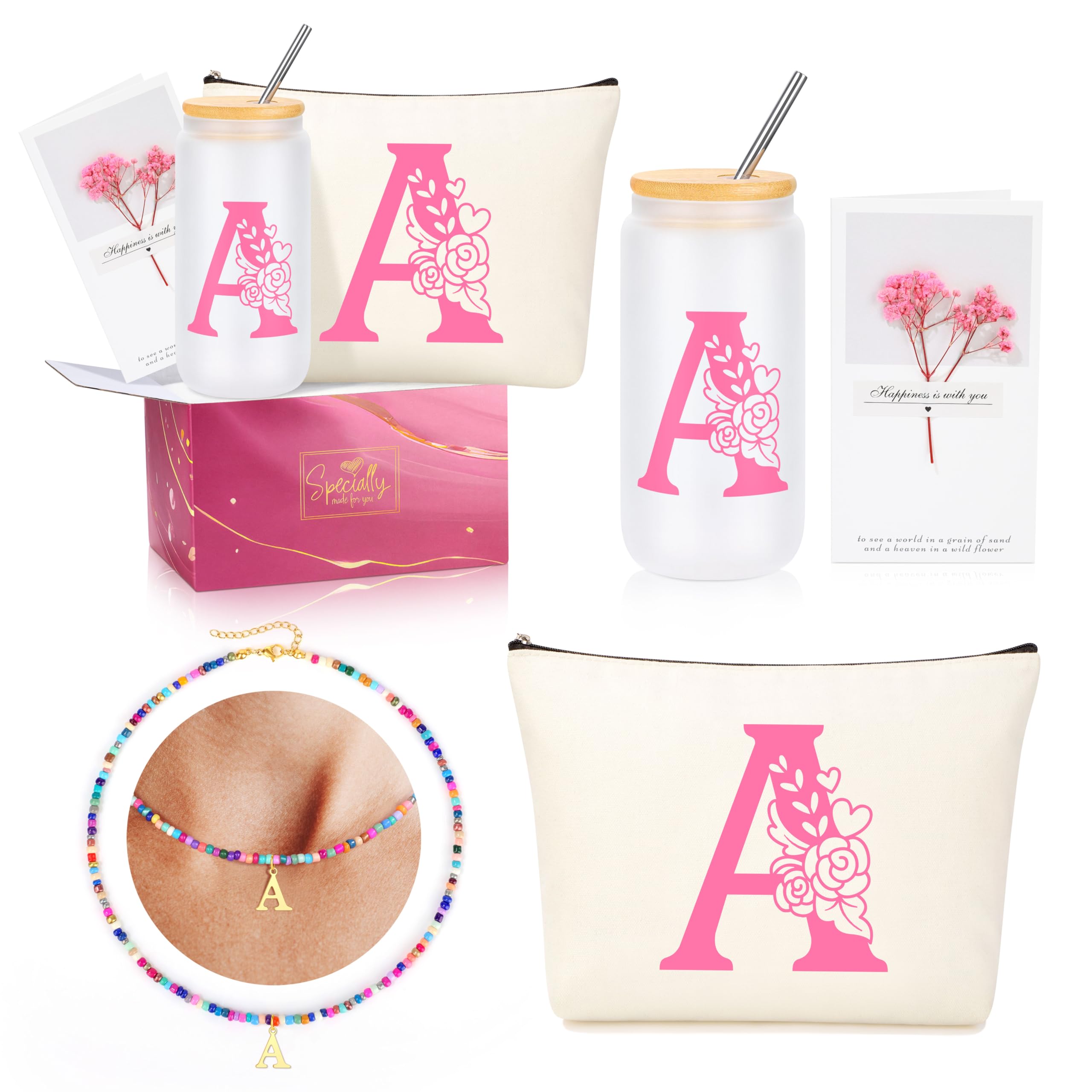 Vaso inicial de JSENGIFT con tapa de bambú y pajita; perfecto para regalo personalizado