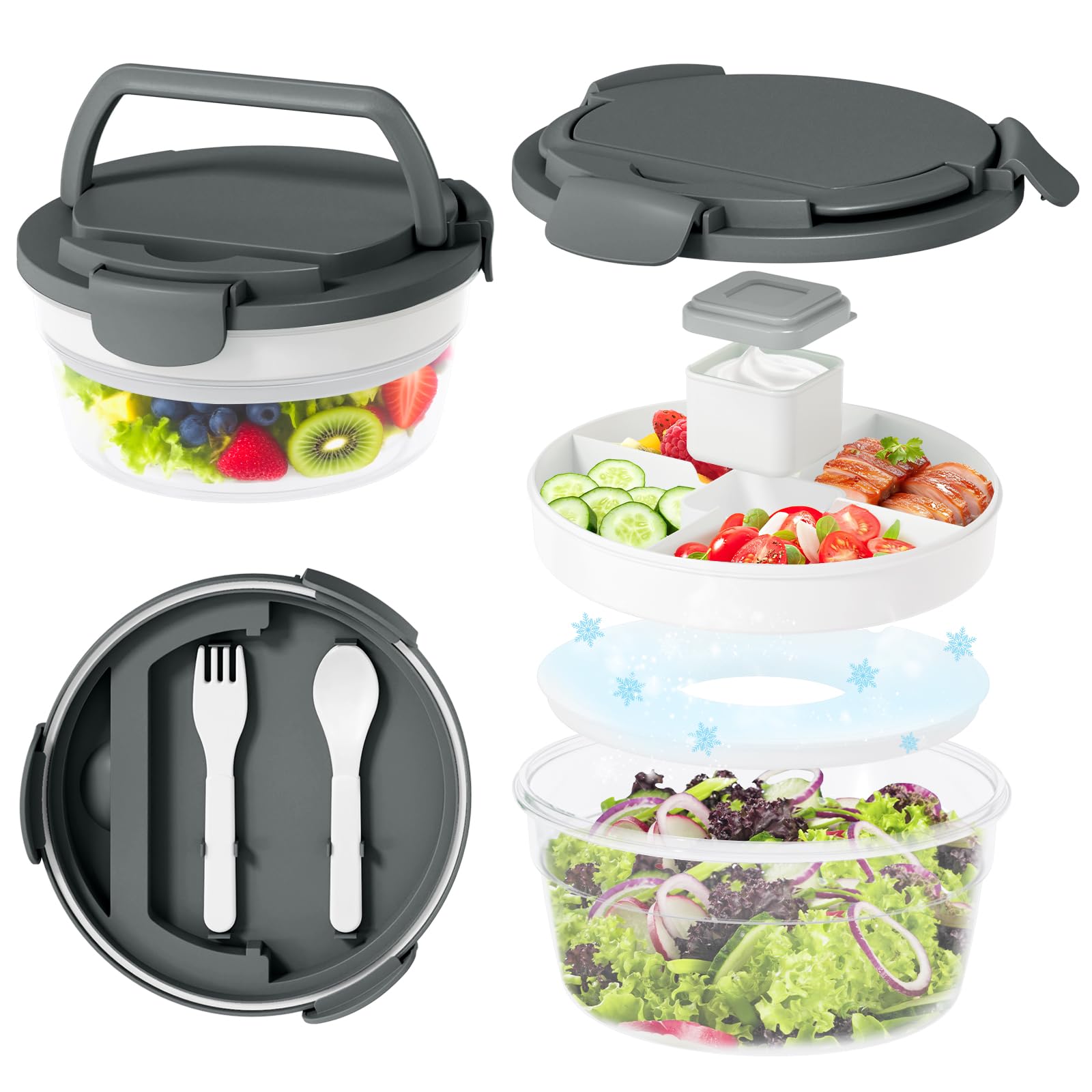 JSLOVE bento 58oz con 4 compartimentos, ideal para almuerzo equilibrado.