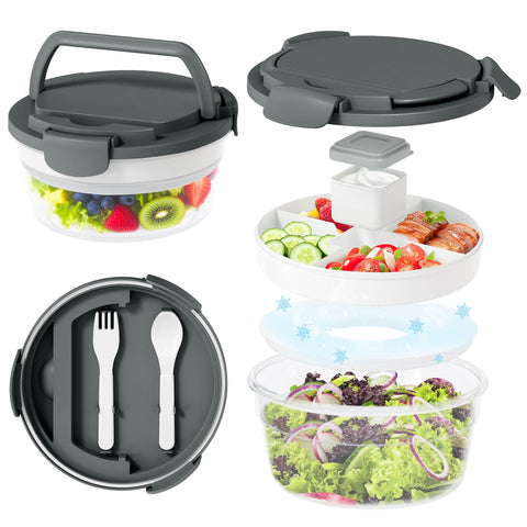 JSLOVE bento 58oz con 4 compartimentos, ideal para almuerzo equilibrado.