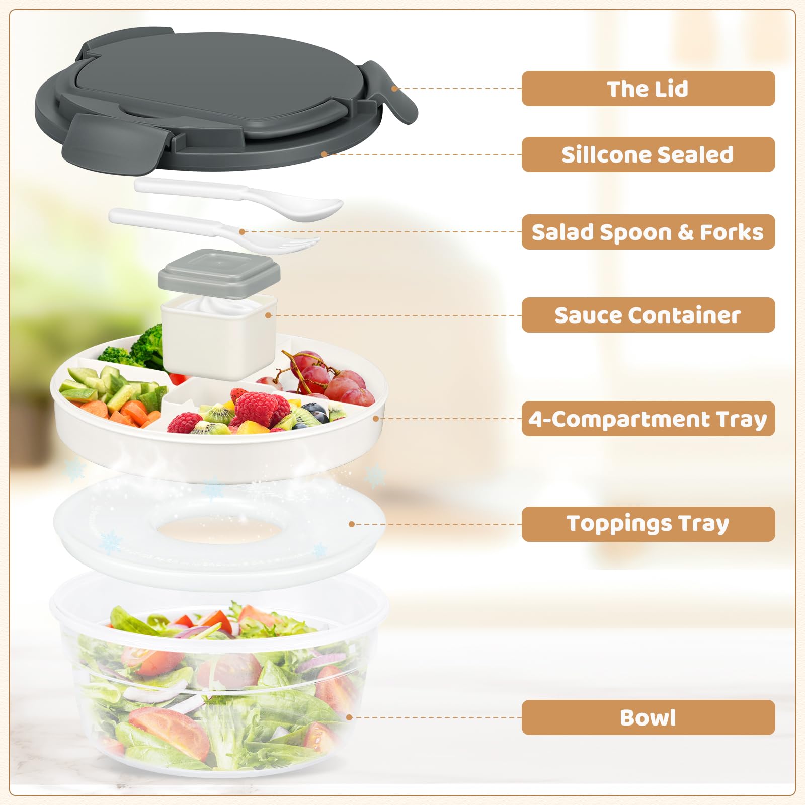 JSLOVE bento con paquete de hielo incluido mantiene alimentos fríos por horas.