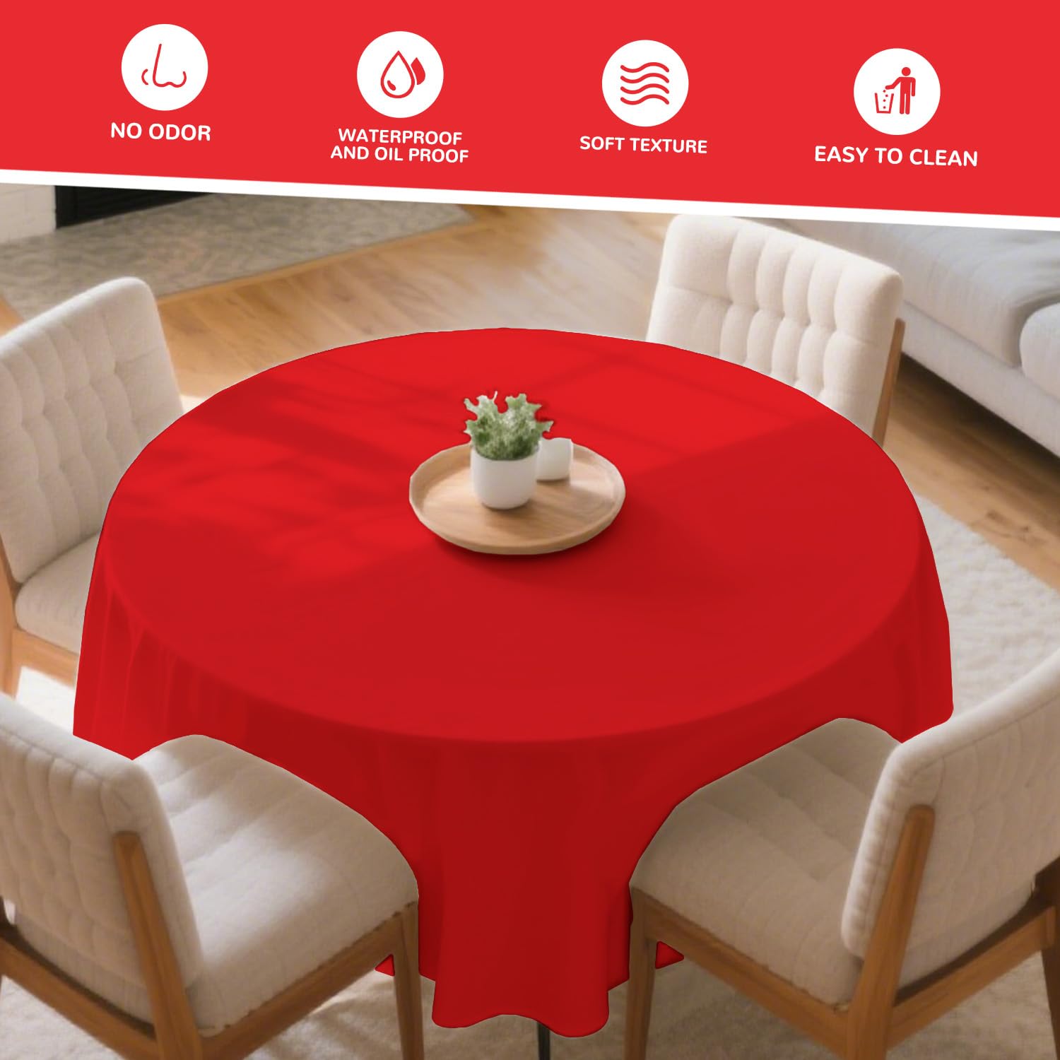 Mantel redondo JSQBSECL de 84 pulgadas para reuniones familiares elegantes.