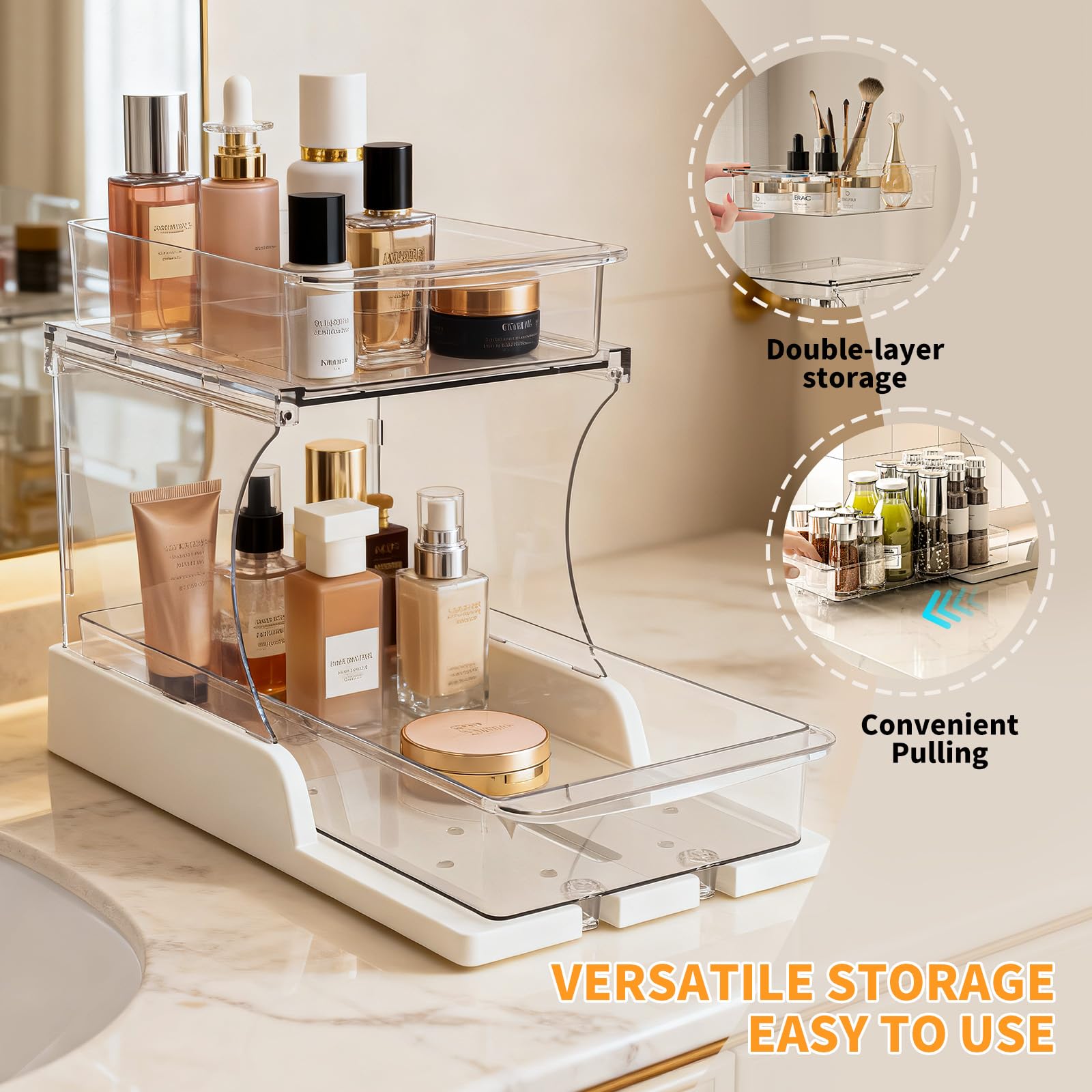 Jsyrjing organizador cosméticos baño, acceso rápido a maquillaje y productos.