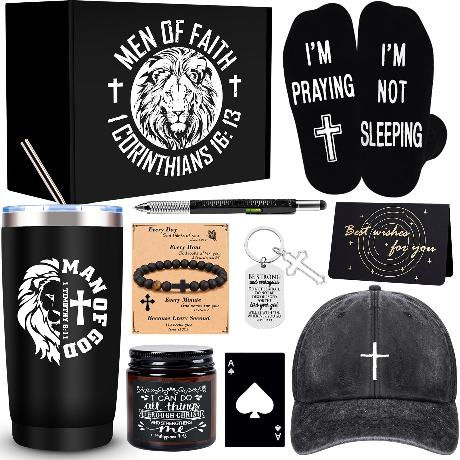Tumbler JTAMOHI de 20 oz con diseño de hombre de fe para uso diario.