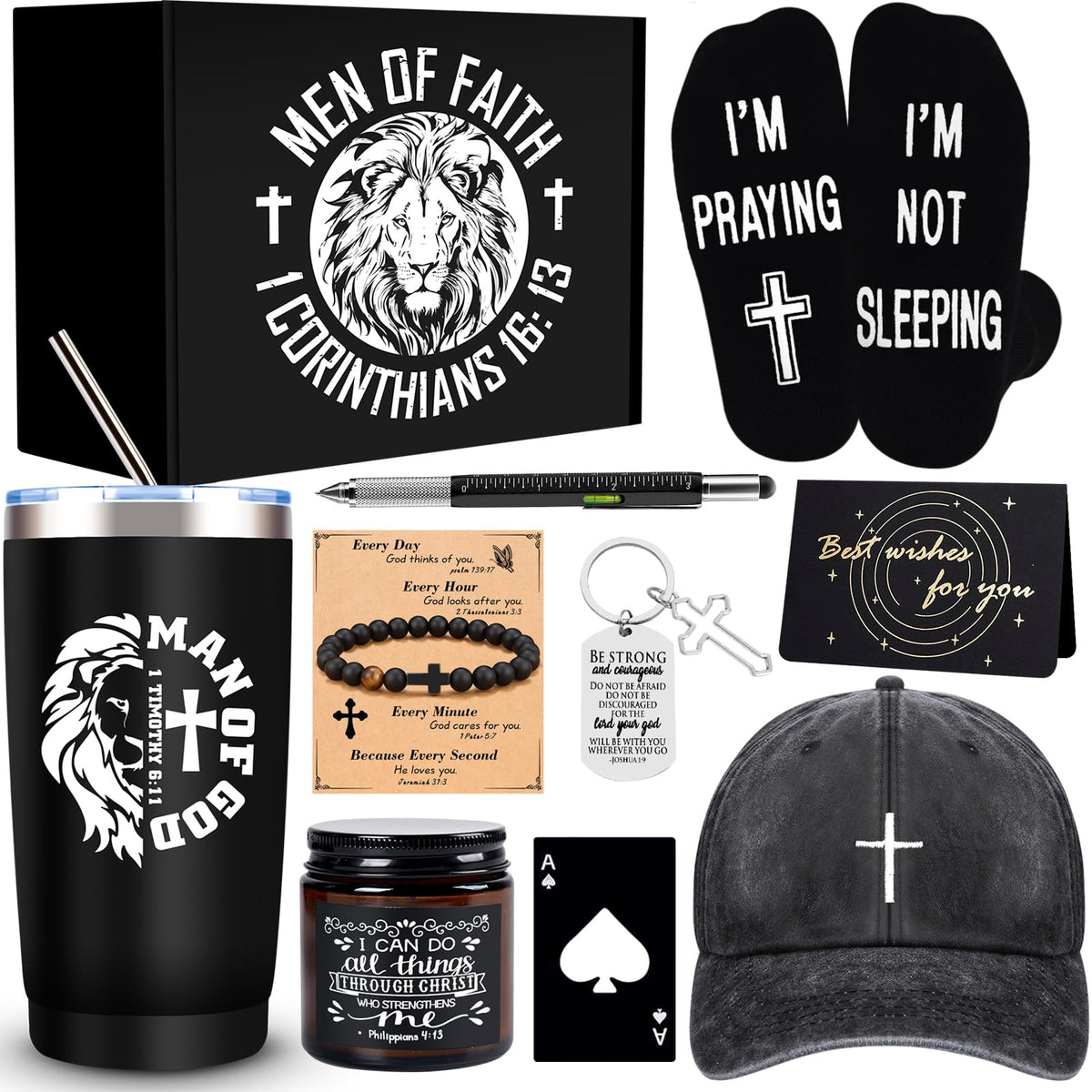 Tumbler JTAMOHI de 20 oz con diseño de hombre de fe para uso diario.
