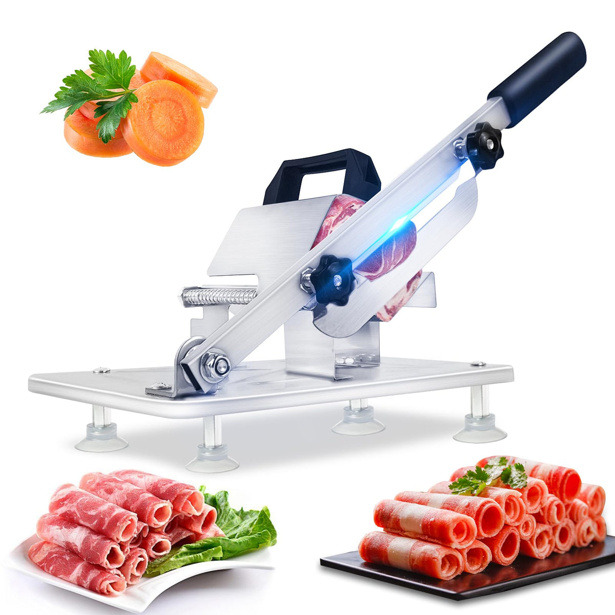 Cortadora manual JUANWAN para rebanar carne congelada con precisión en casa
