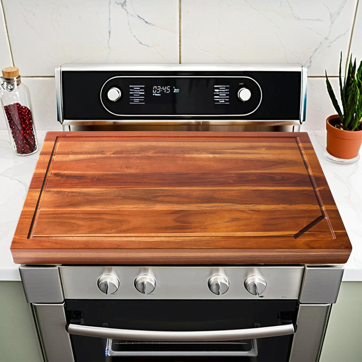 Jubilander tablero cubrecocina para estufa de gas, madera de acacia, añade superficie de trabajo.