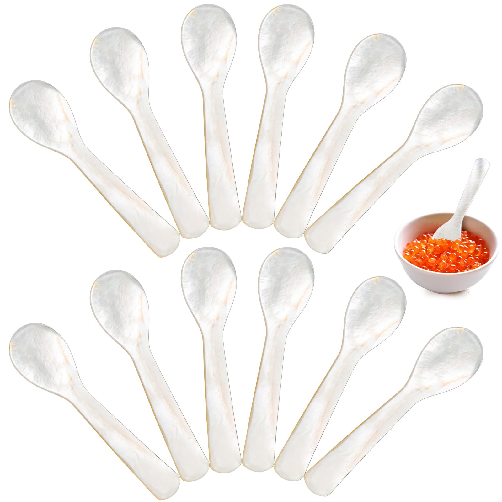 Conjunto Jucoan de 12 cucharas de caviar de perla para mesa navideña.