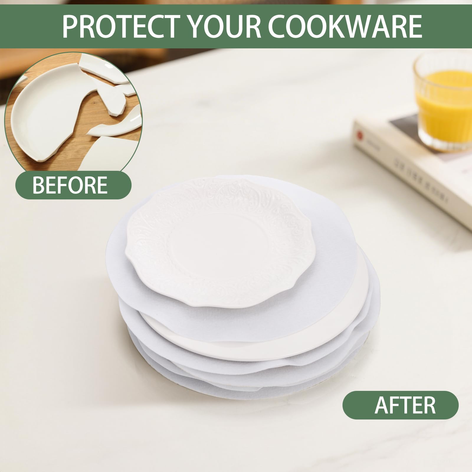 Solución de almacenamiento para vajilla de porcelana con fieltro suave Jucoan.