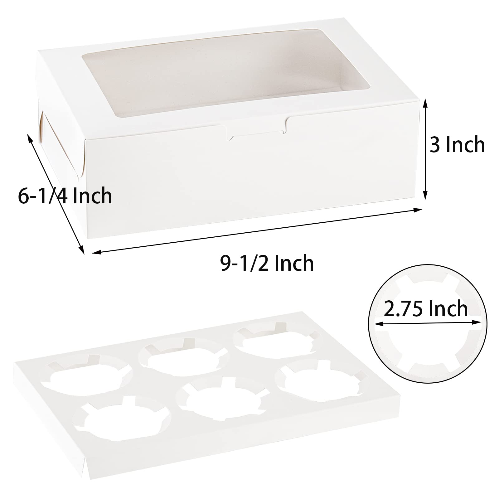 Caja Jucoan 50-pack con inserto de 6 cavidades, transporte seguro de cupcakes