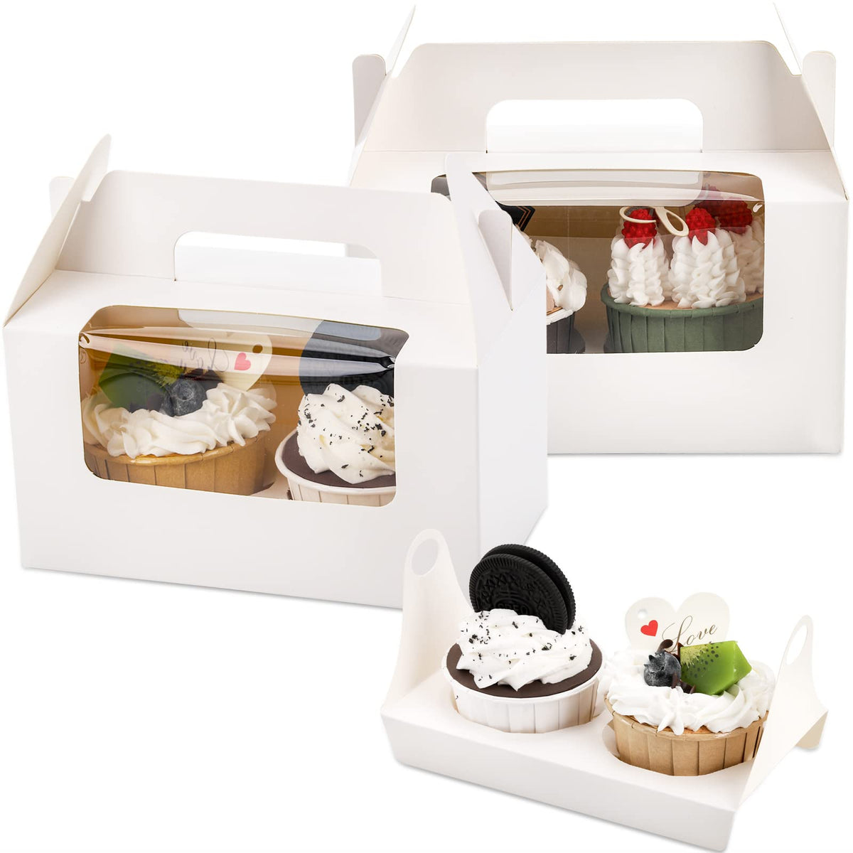 Jucoan cajas cupcakes blancas con ventana para exhibir postres con estilo