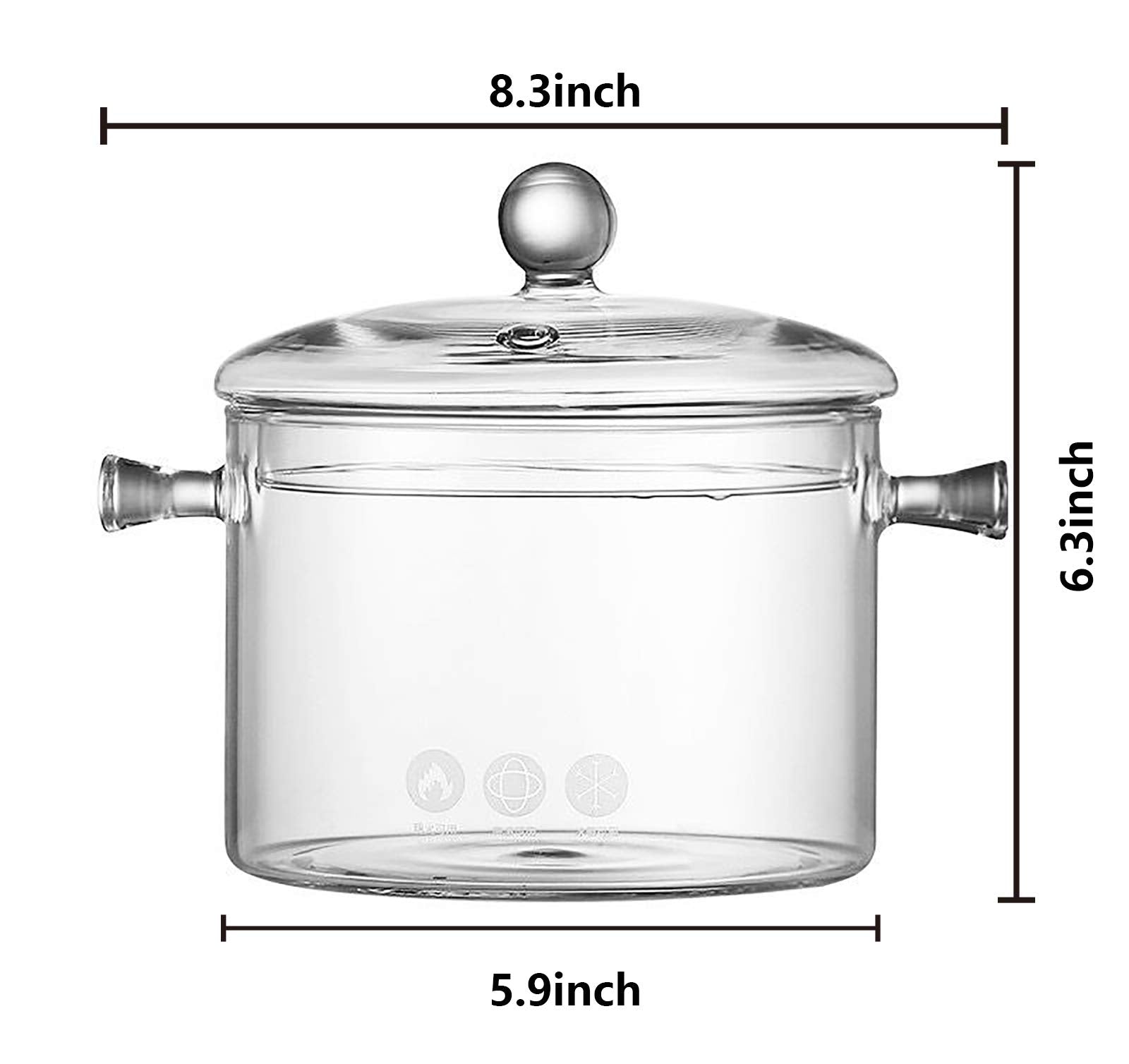 Jucoan olla vidrio 1.5L frontal: usos diarios para salsas y caldos.