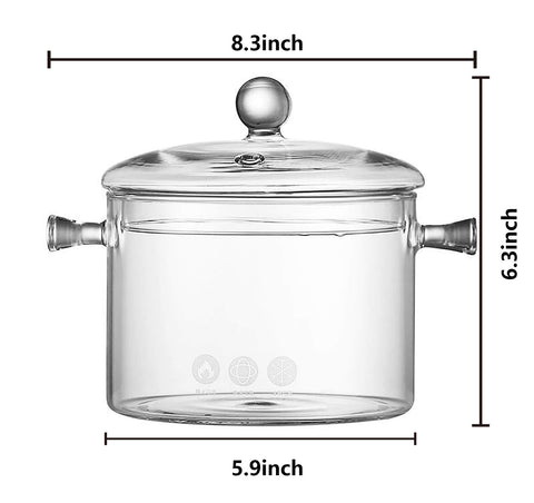 Jucoan olla vidrio 1.5L frontal: usos diarios para salsas y caldos.