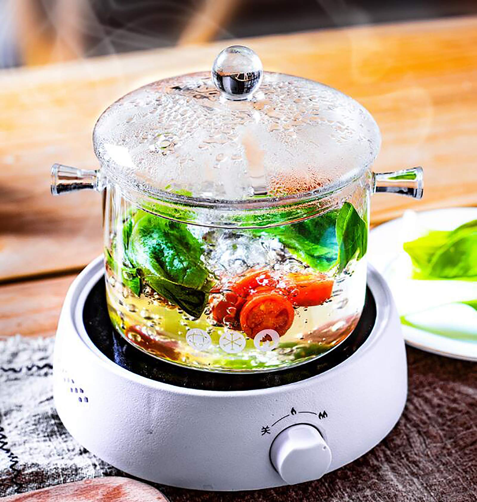 Jucoan olla vidrio 1.5L trasera vapor suave de cocción.