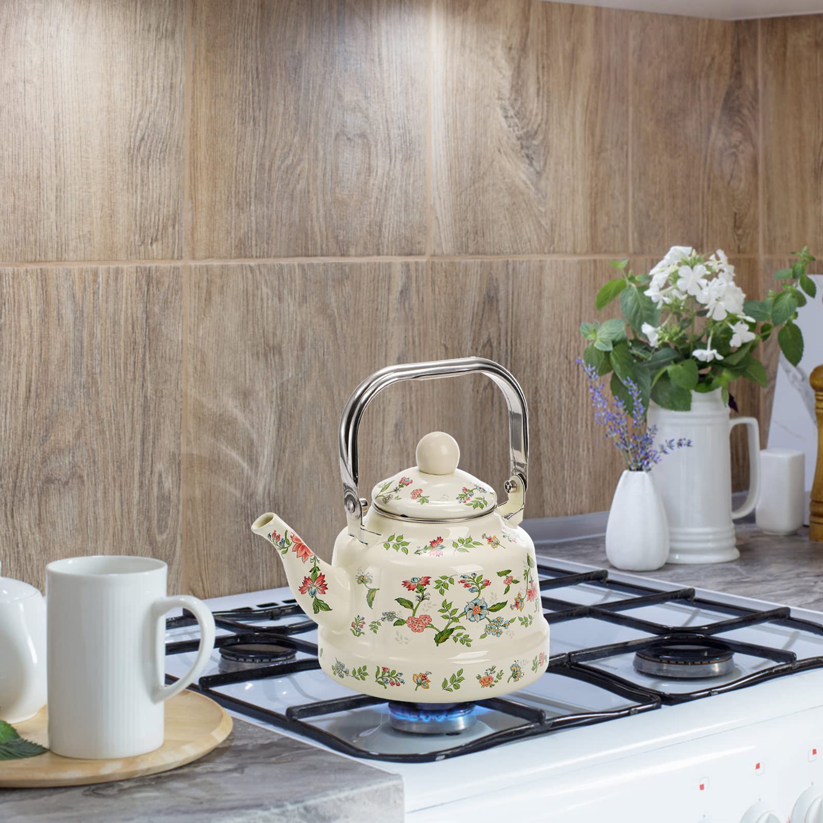 Tetera Jucoan para cocina, elegante regalo con acabado verde floral